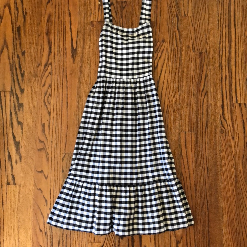LOFT Black and White Gingham Midi Dress